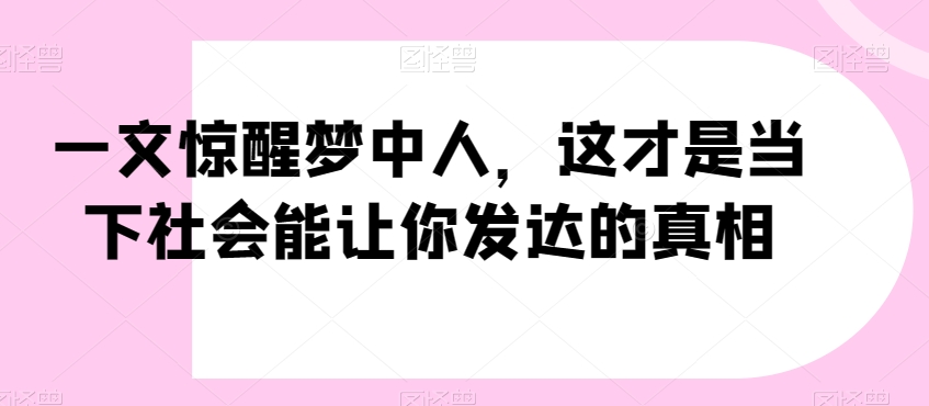 一文惊醒梦中人,这才是当下社会能让你发达的真相【公众号付费文章】-风淘社