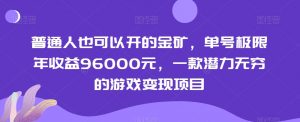 普通人也可以开的金矿，单号极限年收益96000元，一款潜力无穷的游戏变现项目【揭秘】-风淘社