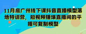 11月底广州线下课抖音直播模型落地特训营,短视频锤爆直播间的平播可复制模型-风淘社