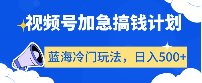 视频号加急搞钱计划,蓝海冷门玩法,日入500+【揭秘】-风淘社