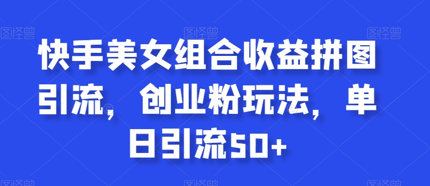 快手美女组合收益拼图引流，创业粉玩法，单日引流50+【揭秘】-风淘社