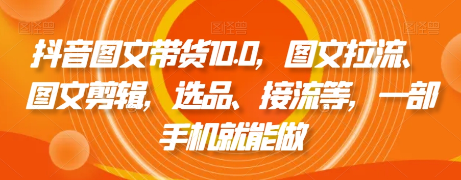 抖音图文带货10.0,图文拉流、图文剪辑,选品、接流等,一部手机就能做-风淘社
