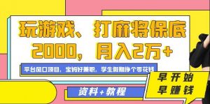 玩游戏、打麻将保底2000,月入2万+,平台风口项目【揭秘】-风淘社