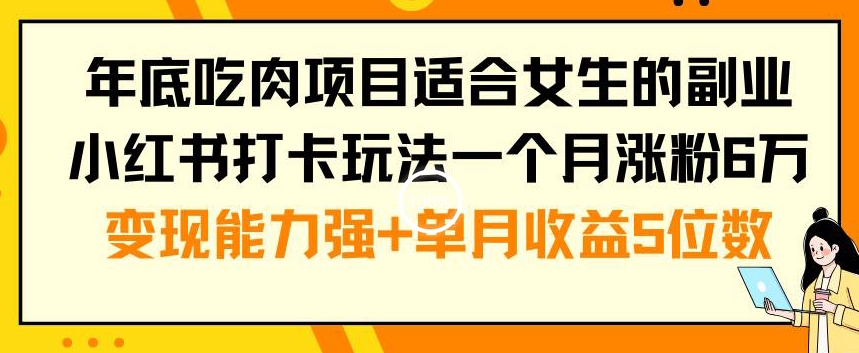 年底吃肉项目适合女生的副业小红书打卡玩法一个月涨粉6万+变现能力强+单月收益5位数【揭秘】-风淘社