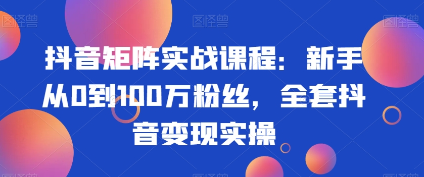 抖音矩阵实战课程:新手从0到100万粉丝,全套抖音变现实操-风淘社