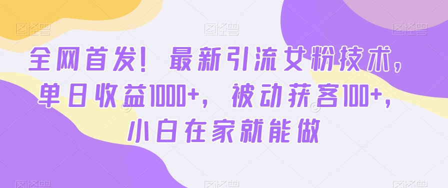 全网首发！最新引流女粉技术，单日收益1000+，被动获客100+，小白在家就能做【揭秘】-风淘社