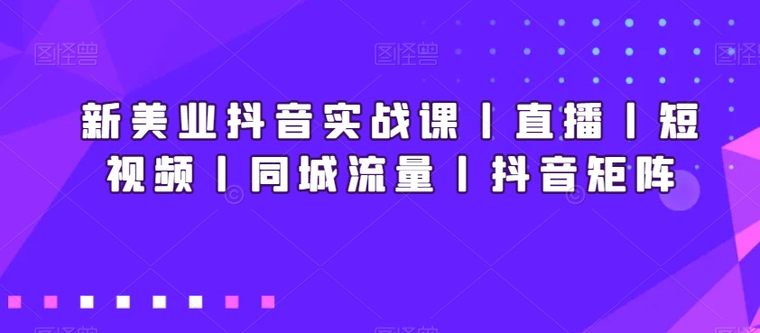 新美业抖音实战课丨直播丨短视频丨同城流量丨抖音矩阵-风淘社