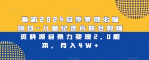 最新2024应季寒假必做项目-儿童纪录片联合教辅资料项目暴力变现2.0版本,月入4W+【揭秘】-风淘社