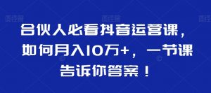 合伙人必看抖音运营课,如何月入10万+,一节课告诉你答案!-风淘社