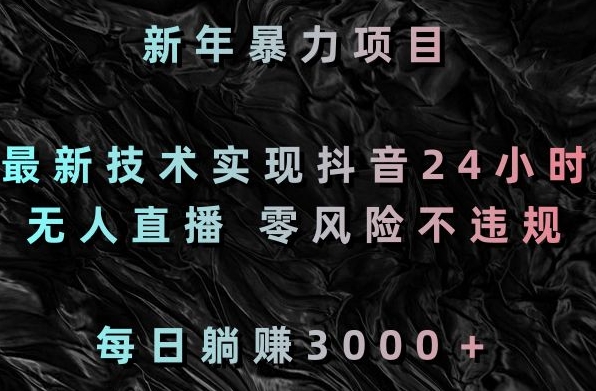 新年暴力项目,最新技术实现抖音24小时无人直播,零风险不违规,每日躺赚3000+【揭秘】-风淘社
