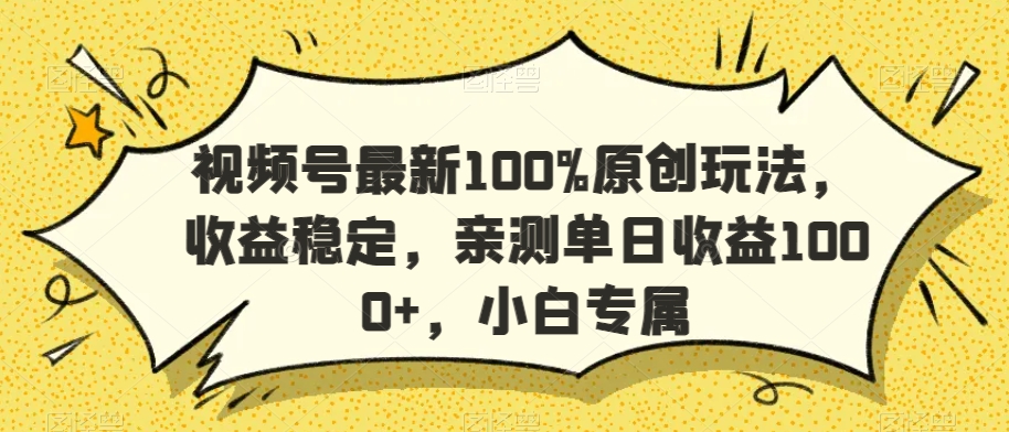 视频号最新100%原创玩法，收益稳定，亲测单日收益1000+，小白专属【揭秘】-风淘社