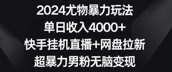 2024尤物暴力玩法,单日收入4000+,快手挂机直播+网盘拉新,超暴力男粉无脑变现【揭秘】-风淘社