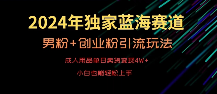 2024年独家蓝海赛道,成人用品单日卖货变现4W+,男粉+创业粉引流玩法,不愁搞不到流量【揭秘】-风淘社