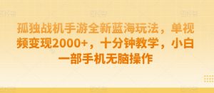 孤独战机手游全新蓝海玩法，单视频变现2000+，十分钟教学，小白一部手机无脑操作【揭秘】-风淘社