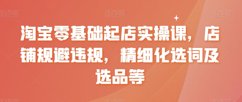 淘宝零基础起店实操课，店铺规避违规，精细化选词及选品等-风淘社