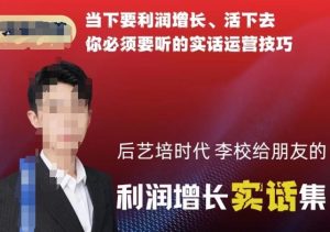 后艺培时代李校给朋友的利润增长实话集，当下要利润增长、活下去你必须要听的实话运营技巧-风淘社