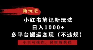 小红书笔记新玩法,日入1000+,多平台搬运变现(不违规),小白可操作,保姆级教程【揭秘】-风淘社