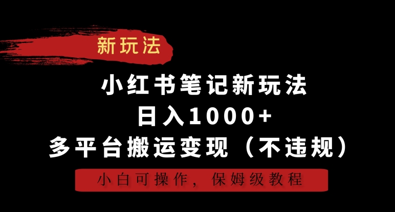 小红书笔记新玩法,日入1000+,多平台搬运变现(不违规),小白可操作,保姆级教程【揭秘】-风淘社