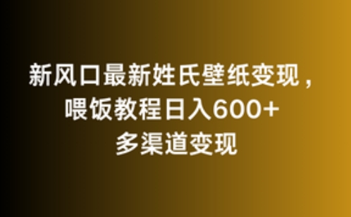 新风口最新姓氏壁纸变现，喂饭教程日入600+【揭秘】-风淘社
