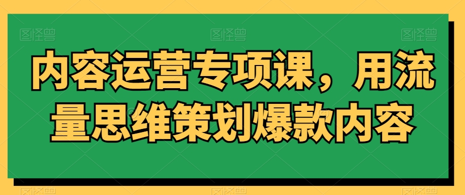 内容运营专项课,用流量思维策划爆款内容-风淘社