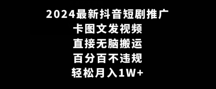 2024最新抖音短剧推广,卡图文发视频,直接无脑搬,百分百不违规,轻松月入1W+【揭秘】-风淘社