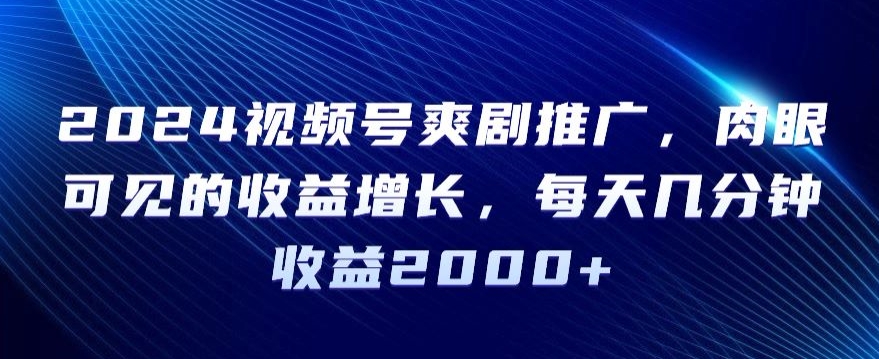 2024视频号爽剧推广，肉眼可见的收益增长，每天几分钟收益2000+【揭秘】-风淘社