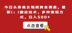 今日头条美女视频黄金赛道，最新1：1搬运技术，多种变现方式，日入500+【揭秘】-风淘社