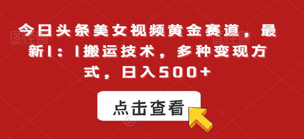 今日头条美女视频黄金赛道，最新1：1搬运技术，多种变现方式，日入500+【揭秘】-风淘社