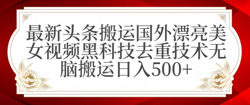 最新头条搬运国外漂亮美女视频黑科技去重技术无脑搬运日入500+【揭秘】-风淘社