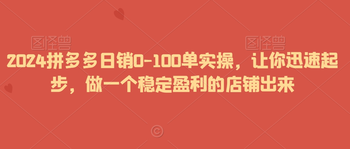 2024拼多多日销0-100单实操,让你迅速起步,做一个稳定盈利的店铺出来-风淘社