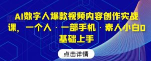 AI数字人爆款视频内容创作实战课,一个人·一部手机·素人小白0基础上手-风淘社