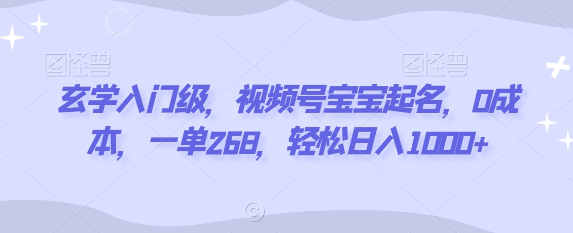 玄学入门级，视频号宝宝起名，0成本，一单268，轻松日入1000+【揭秘】-风淘社