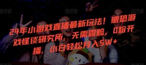24年小游戏直播最新玩法!微恐游戏怪谈研究所,无需露脸,0粉开播,小白轻松月入5W+【揭秘】-风淘社