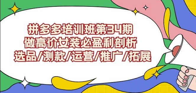 拼多多培训班第34期:做高价女装必盈利剖析选品/测款/运营/推广/拓展-风淘社
