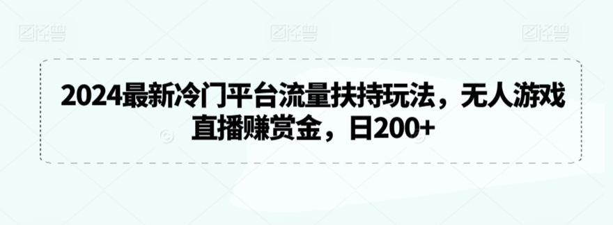 2024最新冷门平台流量扶持玩法，无人游戏直播赚赏金，日200+【揭秘】-风淘社