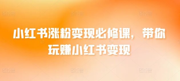 小红书涨粉变现必修课,带你玩赚小红书变现-风淘社