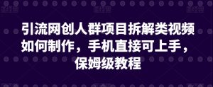 引流网创人群项目拆解类视频如何制作，手机直接可上手，保姆级教程【揭秘】-风淘社