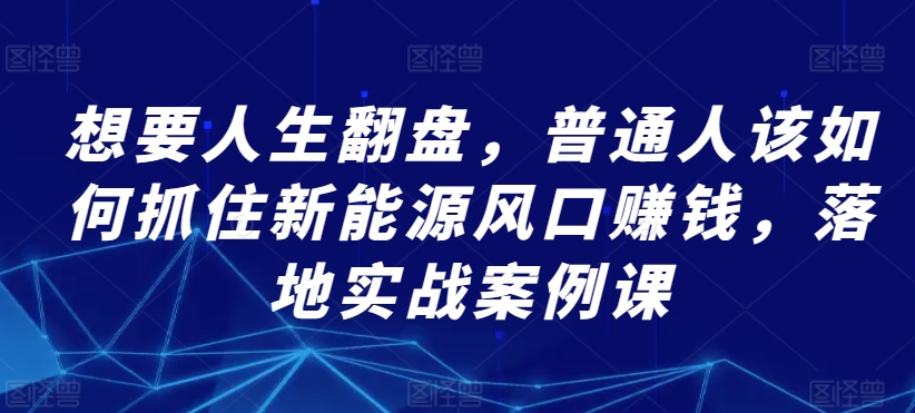 想要人生翻盘,普通人该如何抓住新能源风口赚钱,落地实战案例课-风淘社