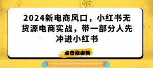 2024新电商风口,小红书无货源电商实战,带一部分人先冲进小红书-风淘社