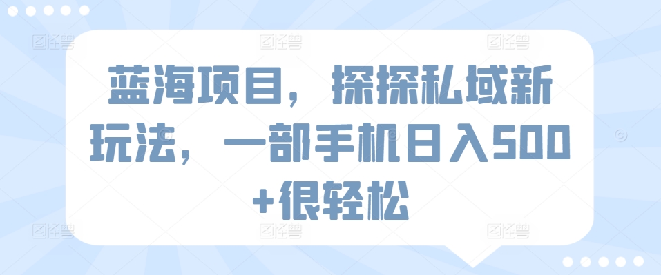 蓝海项目，探探私域新玩法，一部手机日入500+很轻松【揭秘】-风淘社