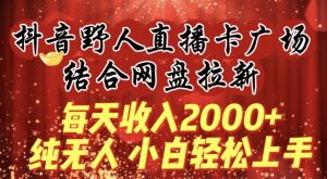 每天收入2000+,抖音野人直播卡广场,结合网盘拉新,纯无人,小白轻松上手【揭秘】-风淘社