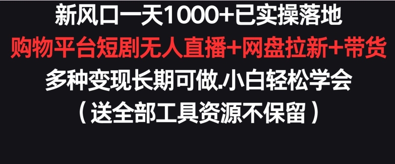 新风口一天1000+已实操落地购物平台短剧无人直播+网盘拉新+带货多种变现长期可做【揭秘】-风淘社