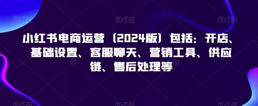 小红书电商运营(2024版)包括:开店、基础设置、客服聊天、营销工具、供应链、售后处理等-风淘社