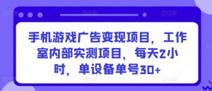 手机游戏广告变现项目,工作室内部实测项目,每天2小时,单设备单号30+【揭秘】-风淘社