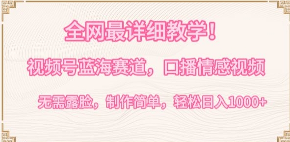 全网最详细教学,视频号蓝海赛道,口播情感视频,无需露脸,制作简单,轻松实现日入1000+【揭秘】-风淘社