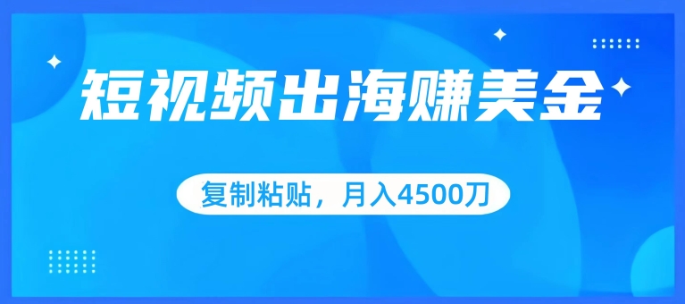 短视频出海赚美金,复制粘贴批量操作,小白轻松掌握,月入4500美刀【揭秘】-风淘社