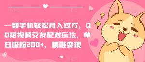 一部手机轻松月入过万，QQ短视频交友配对玩法，单日吸粉200+，精准变现【揭秘】-风淘社
