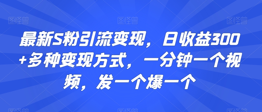 最新S粉引流变现,日收益300+多种变现方式,一分钟一个视频,发一个爆一个【揭秘】-风淘社