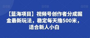 【蓝海项目】视频号创作者分成掘金最新玩法,稳定每天撸500米,适合新人小白【揭秘】-风淘社