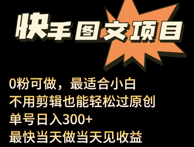 24年最新快手图文带货项目，零粉可做，不用剪辑轻松过原创单号轻松日入300+【揭秘】-风淘社